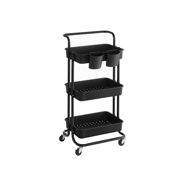 Rootz Trolley 3 Levels Black - Hyllykärry - Säilytysteline - Tukeva teräsrunko - 41,6 cm x 33,5 cm x 86,3 cm