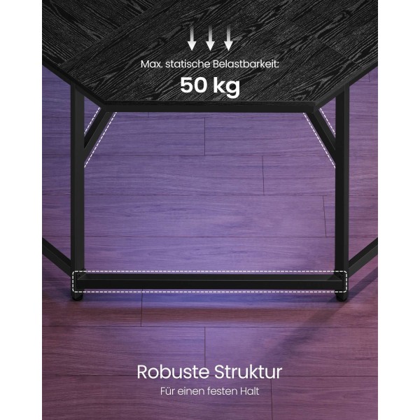 Rootz computerbord - Arbejdsstation - Studiebord - Spånplade og stål - Rummelig - Robust - Nem montering - Ibenholt sort-blæk sort - 149 cm x 149 cm x