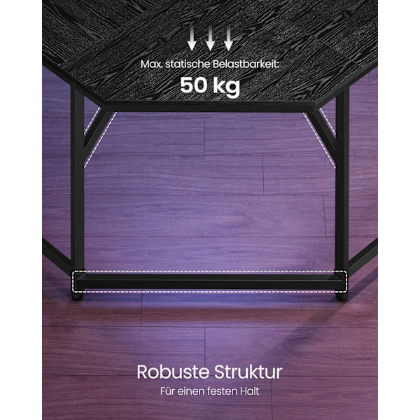 Rootz datorbord - Arbetsstation - Studiebord - Spånskiva och stål - Rymlig - Robust - Enkel montering - Ebony Black-Ink Svart - 149cm x 149cm x 76cm