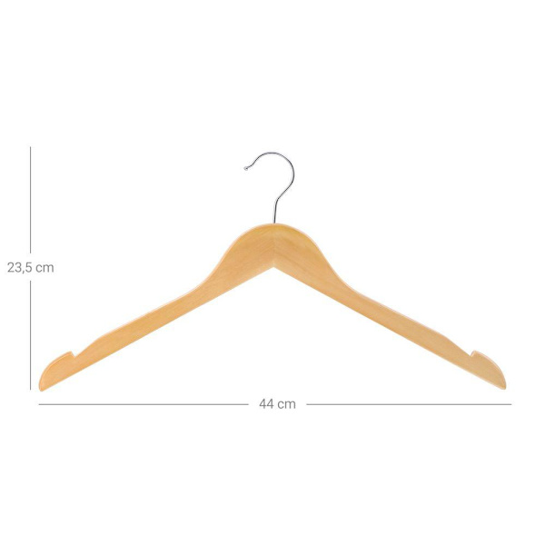 Rootz Bøjle - Træbøjle - Tøjbøjle - Sæt med 20 bøjler - Knagerække - Klædebøjle - Tøjbøjle - Massivt træ - Naturlig - 44 x 23,5 x 1,2 cm