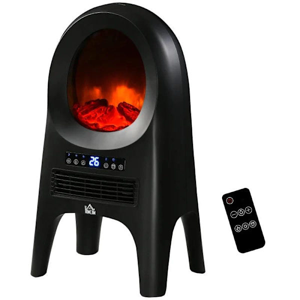 Rootz Space Heater - Elvärmare - 3 lägen - 10-49°c - Med fjärrkontroll - Led Flames Fristående - Svart - 33,7 x 25,5 x 60,4 cm