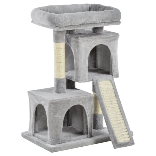 Rootz Cat Tree - Kissan kiipeilypuu - Sisaltolpat - Kissan raapimistolppa - Vaaleanharmaa - 59 x 39 x 83 cm