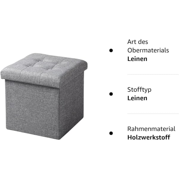 Rootz foldeopbevaringsskammel - Osmannisk bænk - Pladsbesparende sæde - MDF (E1) - 37,5 cm x 38 cm x 37,5 cm - Åndbart linnedbetræk