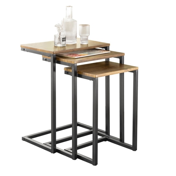 Rootz Set med 3 häckbord - Sidobord - Soffbord - Utrymmesbesparande design - MDF och metall - 46cm x 61cm x 30cm
