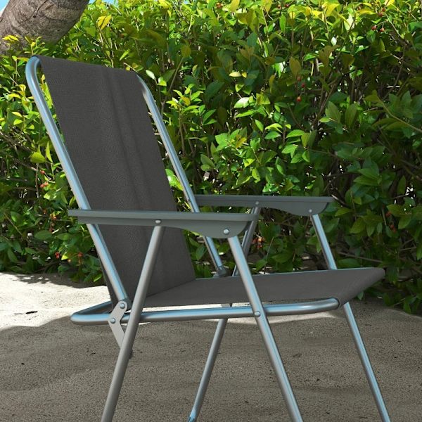 Rootz Havestol - Sammenklappelig campingstol - Oxford klud - Vejrbestandig - Plast - Grå + Sølv - 53 cm x 54 cm x 76 cm