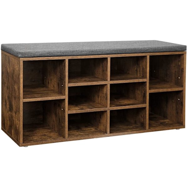 Rootz Skobænk - Skostativ - 10 rum - Industriel - Polstring - Brun - Grå - 104 x 30 x 48 cm