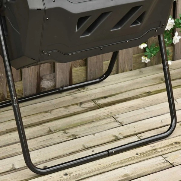 Rootz kompostbehållare med 2 behållare - 360° roterande kompostör - Trädgårdskompostbehållare - skjutdörrar - massiv stålram - Svart - 71cm x 65cm x 9