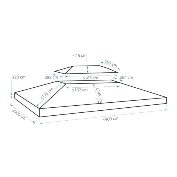 Rootz ersättningstak - Gazebo tak - Ersättningstak - 2-vånings topptak - UV-skydd - Soltältskydd - Ljusgrå - 3 x 4 m