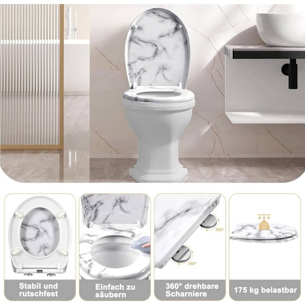 Rootz Thermoset O-formet toiletsæde - Soft Close Låg - Quick Release - Rustfrit stål Hængsler - Antibakteriel - 37cm x 47,5cm