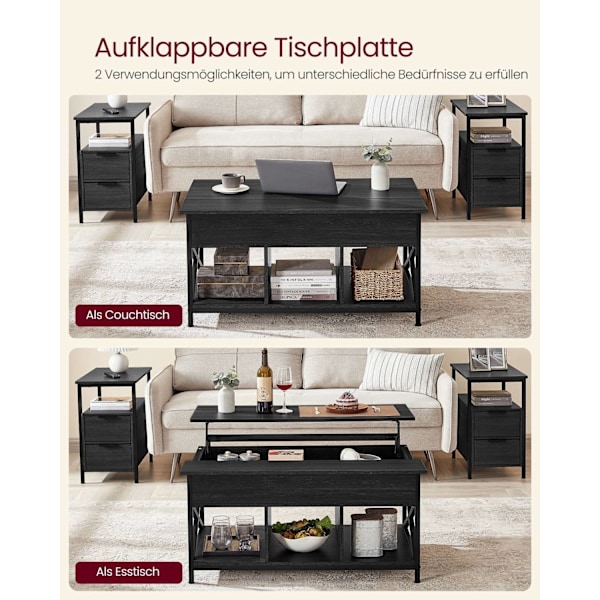 Rootz Antracit Gråsvart Soffbord - Spånskiva - Stål - Justerbar höjd - 60cm x 100cm x (48-62)cm - 27,8kg - 91kg Kapacitet