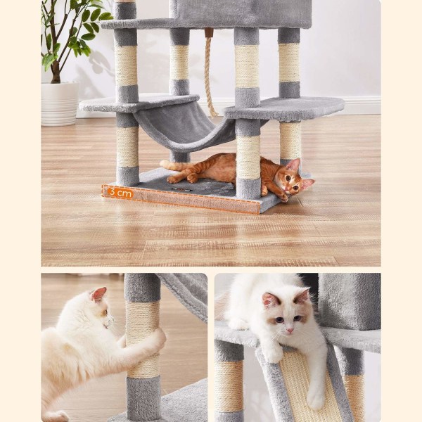 Rootz Multi-Level Cat-skrapstolpe - Kattträd - Kattlägenhet - Material av hög kvalitet - Mysigt plyschskydd - Interaktiva lekfunktioner - Skyddar möbl