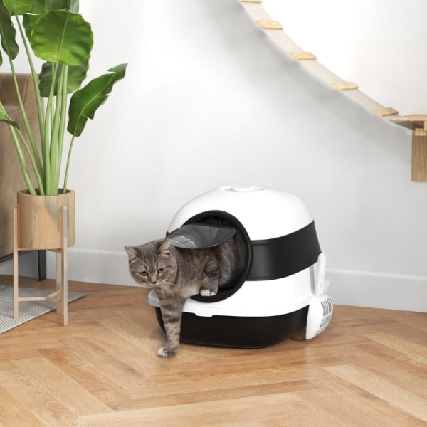 Rootz PawHut Cat Toilet - Kattebakke - Cat Loo - Forhindrer affaldsspredning - Lugtkontrol - Nem rengøring - 52cm x 41cm x 38cm - Plast, ABS