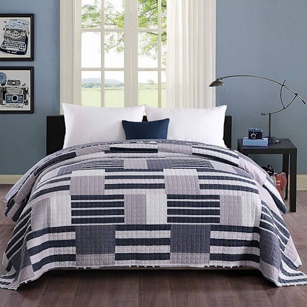 Rootz Patchwork sengetæppe - Vendbart træk - Check Quiltet Dyne - Blød polyester - 150x200cm, 170x210cm, 220x240cm, 240x260cm