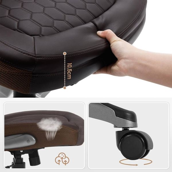 Rootz Ergonomic Executive Swivel Chair - Svart/Brun - Högresiliensskum - Justerbar höjd - PU-överdrag - 67 x (114,5-124,5) x 78 cm