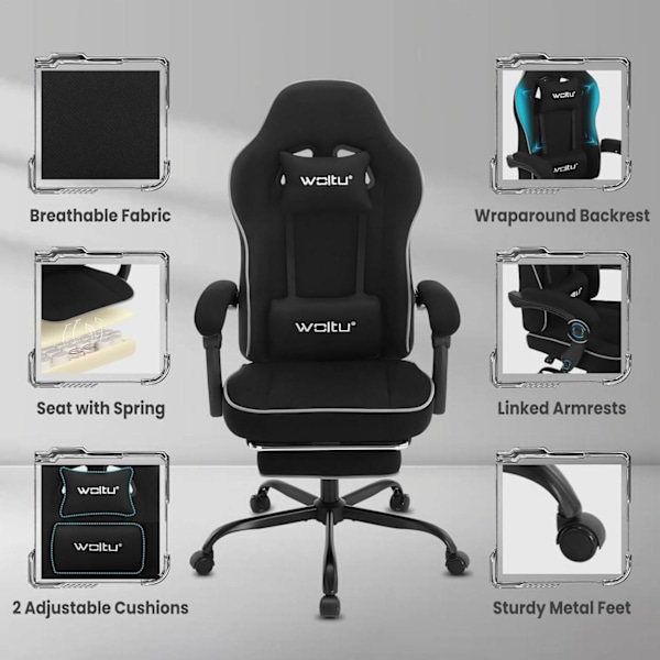 Rootz Gaming Chair - Kontorstol - Racerstol med høj ryg - Mesh Cover - SGS Testet - 63,5 cm x (117,5-125,5) x 60 cm