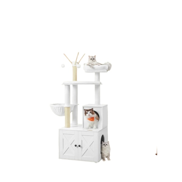 Rootz 2 -i -1 Cat Scratching Tree - Lull Box Cabinet - Cat Tower - Space Saving - 57,5 ​​x 50 x 151 cm