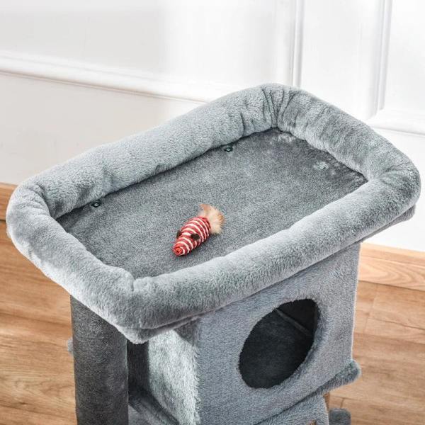 Rootz Cat Tree - Kissapuu juutilla raaputusmatolla - Riippuva pallo - Raaputustaulu - Kissakalusteet ovireiällä - Lemmikkien kalusteet - Vaaleanharmaa