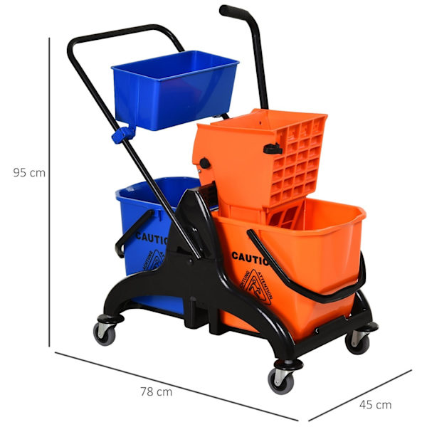 Rootz Professional Cleaning Tralley - Talonmiehen kärry - puhdistuskärry - Helppo lattiapuhdistus - 78 cm x 45cm x 95 cm