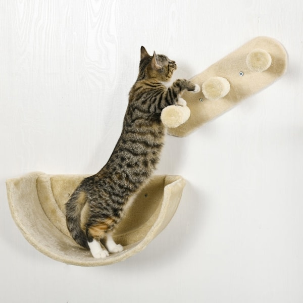 Rootz Cat Climbing Wall Set - Cat Tree - Kitty Tower - Kattleksak - Spånskiva & plysch - Främjar hälsa och lycka - Mått: 40cm x 28cm x 73cm