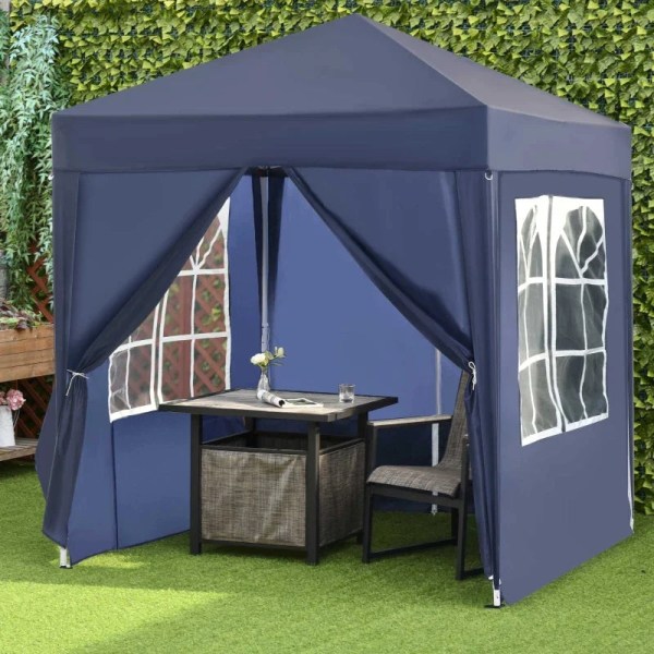Rootz Folding Gazebo - Snabbmontering - 4 sidoväggar - 2 stora fönster - Stålram - Blå - 2 x 2 x 2,4 m