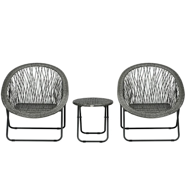 Rootz 3-osainen rottinki Look -puutarhahuonekalusetti - 2 tuolia - 1 pöytä - Kokoontaittuva - Synteettinen rottinki - Harmaa - 76W x 77S x 78K cm