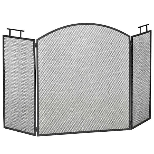 Rootz Pejseskærm - Pejsebeskyttelse - Gittergnistbeskyttelse - Foldet tredelt design - Metal - Sort - 128 x 2 x 76,5 cm