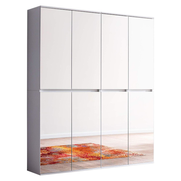 Rootz Wardrobe with Mirror - Closet - Storage Cabinet - Armoire - Clothes Organizer - Dressing Unit - White Melamine - 148 x 191 x 34 cm