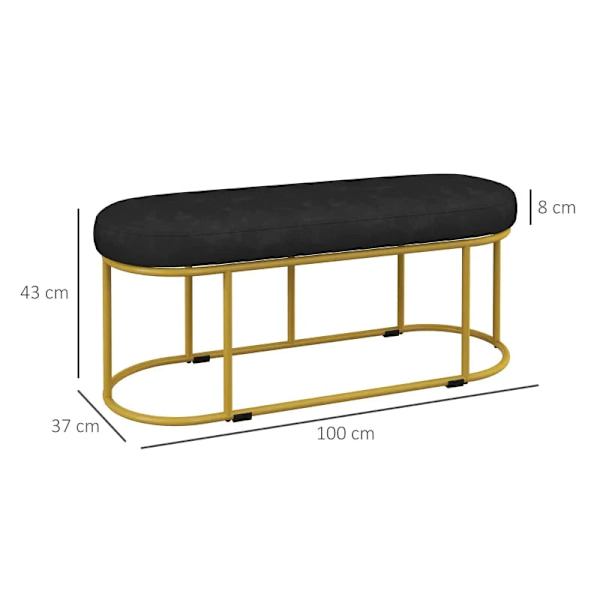 Rootz Skobænk - Retro Design - Sengebænk - Gangbænk - Fløjlslook - Op til 200 kg - Metalstel - Sort - 100 X 37 X 43 cm