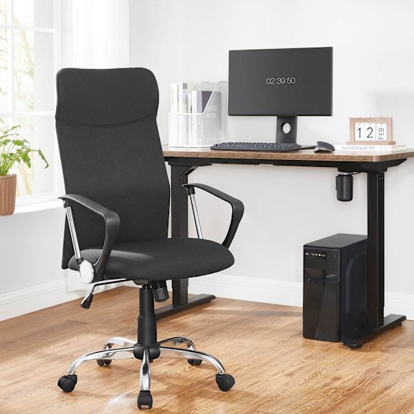 Rootz Ergonomic Office Chair - Skrivebordsstol - Arbejdsstol - Højdejusterbar - Komfortabelt sæde - Gyngefunktion - Sort - Stålramme - Skumpolstring -
