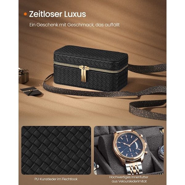 Rootz Watch Box - Urfodral - Klockorganisatör - PU-läder - Imitation mocka - 10cm x 20cm x 9cm