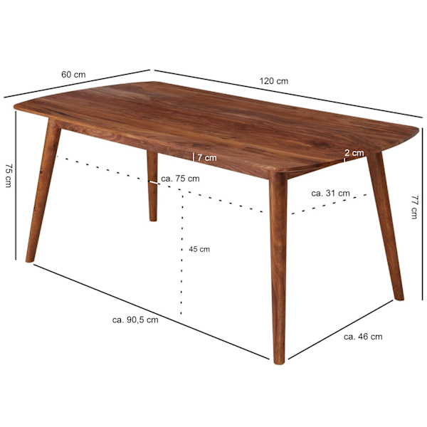 Rootz-huoneen ruokapöytä puu 120x77x60 cm Sheesham massiivipuupöytä - Designer keittiön pöytä puu - Massiivinen puinen pöytä Rustic - Ruokapöytä Massi