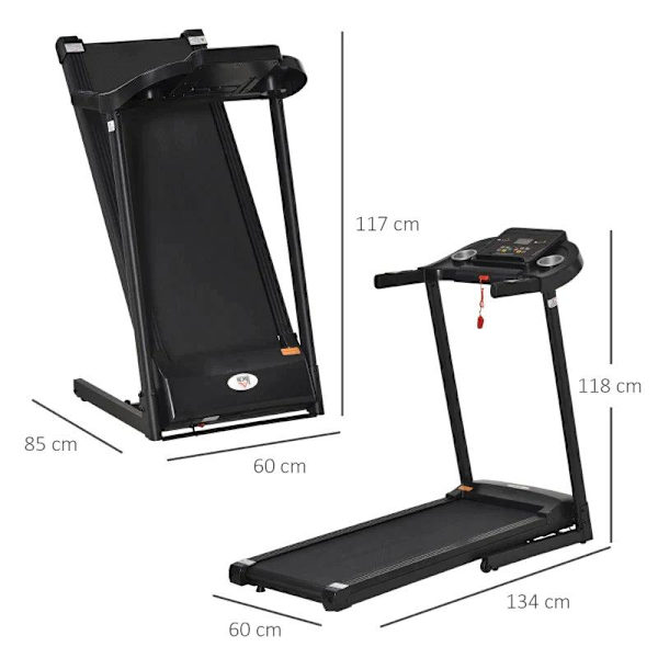Rootz Løbebånd - Elektrisk Løbebånd - Sammenklappeligt Løbebånd - LED Display - Hjem - Gym - Sort/Grå - 134 cm x 60 cm x 118 cm