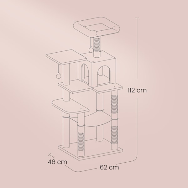 Rootz Multi -etager Cat Tree - Scratching Post - Cat Tower - Cave & Hammock - Space Saver - 45 x 35 x 112 cm