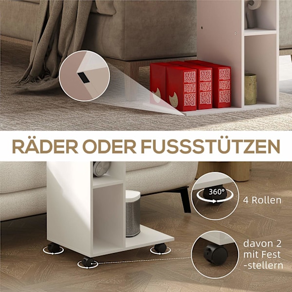 Rootz sidebord - C -formet serveringsbil - mobilarrangør - 4 hjul - effektiv opbevaring - 40 x 30 x 69 cm, robust spånplade, hvid