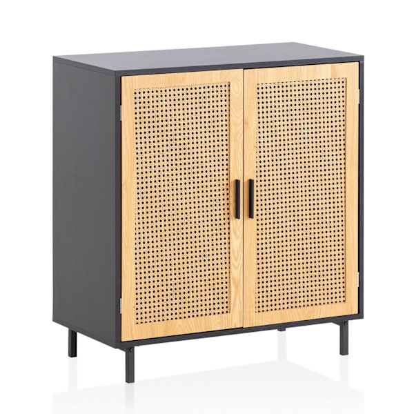 Rootz Skänk 80 cm - Byrå - Förvaringsskåp - Wienervävdesign - Justerbara hyllor - Magnetiska dörrstoppare - Svart och brun - 80 cm x 40 cm x 86,5 cm
