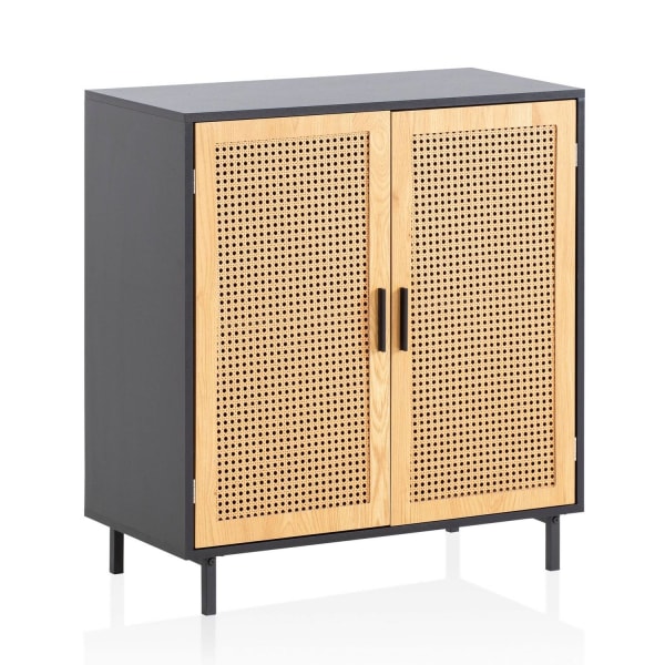 Rootz skænk 80 cm - Kommode - Opbevaringsskab - Wienervævet design - Justerbare hylder - Magnetiske dørstoppere - Sort og brun - 80 cm x 40 cm x 86,5
