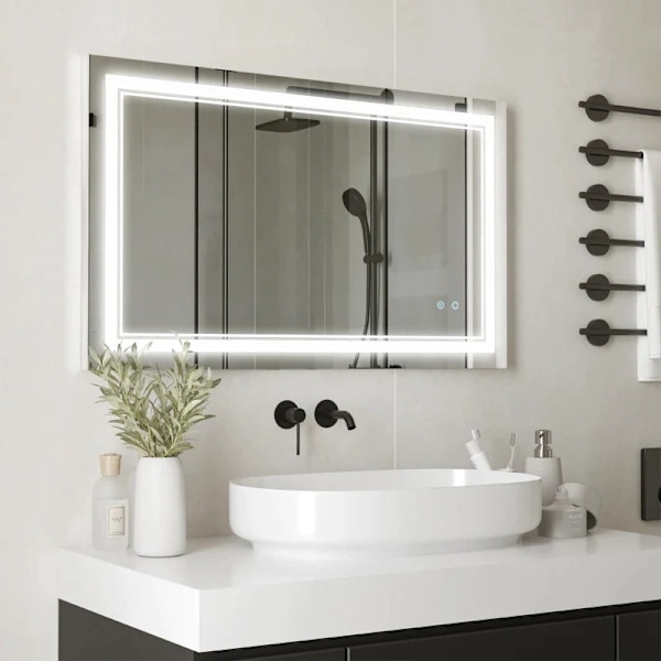 Rootz Badeværelsesspejl med Led-belysning - Hukommelsesfunktion - Touch Switch - Sprøjtsikker - Aluminiumslegering - Sølv - 100L x 60W x 3,2H cm