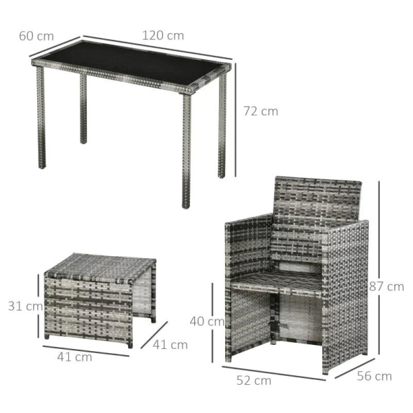 Rootz polyrottinki istuinryhmä - ruokailuryhmä - puutarhasetti - 5 osaa tyynyillä - harmaa - 120L x 60L x 72K cm