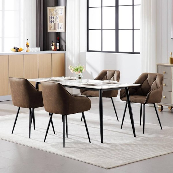 Rootz matstolsset med 6 - Vintage stolar i konstläder - Bekväma sittplatser - Robusta metallben - Ergonomisk design - 56 cm x 83,5 cm x 53 cm