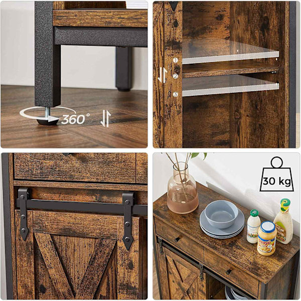 Rootz skænk - Kommode - Opbevaringsskab - Skydedør - Industriel - Brun - Sort - Forarbejdet træ - Metal - 70 x 30 x 80 cm