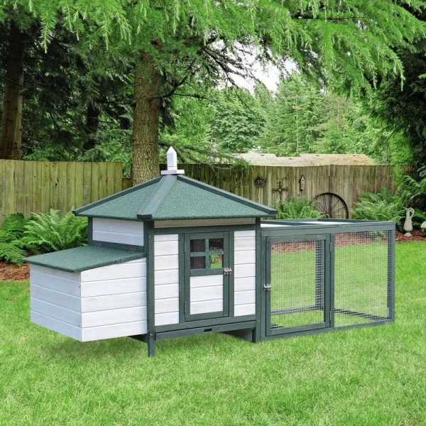 Rootz Bantam Chicken House - Bantam Chicken House med Run Hutch - Perches häckningsbox - Vaktel Hutch - Utomhus vinterbehandlad - Furu - Vit + Grön -