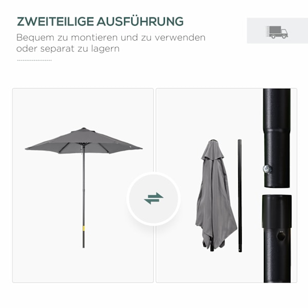 Rootz Parasol Ø196cm - Sunshade - balkongskärm - Bärbar skugga - Aluminiumram - Ø1.96m x 2,04 hm grå