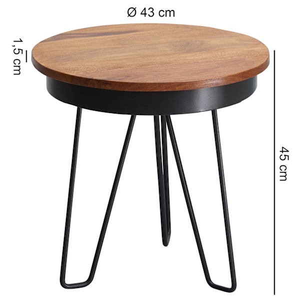 Rootz sidobord 43 x 45 x 43 cm Sheesham wood metall soffbord - Industriell stil Real Wood Bord Vardagsrum - Träbord Soffbord Metallben - Anstellisch D