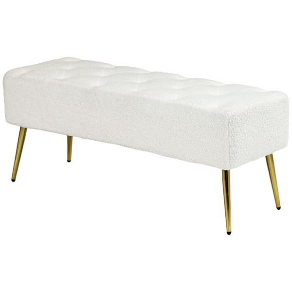 Rootz sengebænk med imiteret lammeuldsbetræk - Polstret bænk - Soveværelsesbænk - Tyk polstring - Stålben - Cremefarvet - 112 cm x 41 cm x 46 cm