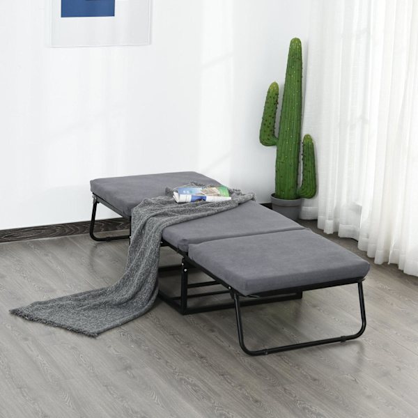 Rootz hopfällbar gästsäng 2-i-1 - Grå - Polyester, stål, skum - 75,59 cm x 26,77 cm x 14,56 cm