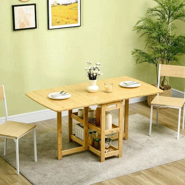 Rootz Foldebord - Spisebord - To foldbare sider - To hylder - Justerbare fødder - Bambus - 149,5 x 80 x 73,5 cm