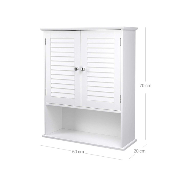 Rootz badeværelsesskab - Opbevaringsskab - Hygiejneorganisering - Hvid MDF - 60 cm x 20 cm x 70 cm - Åbent rum - Justerbar hylde - Forkromede knopper