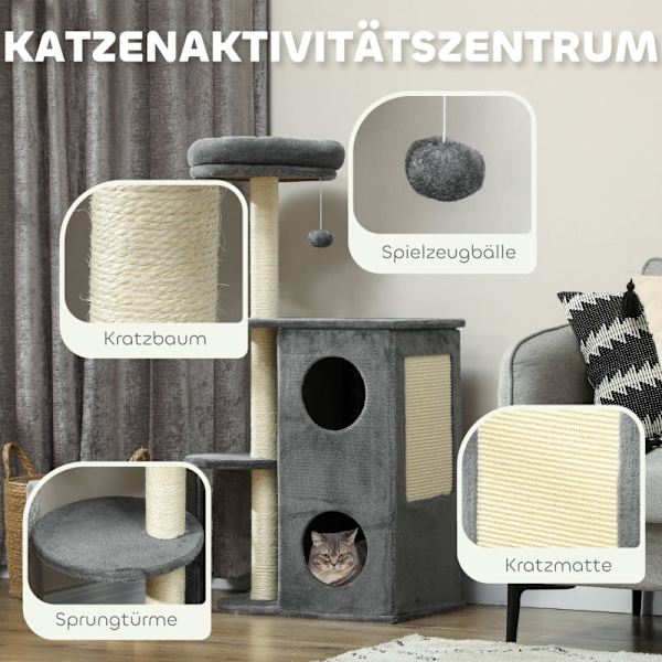 Rootz Cat Tree - Cat Climbing Tree - Lekfulla kattmöbler - Sisal skrapstolpar - 55cm x 34cm x 111cm