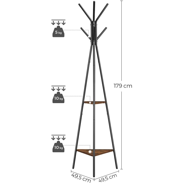 Rootz knagerække - træform - industriel - 2 hylder - 5 kroge - stående knagerække - brun - sort