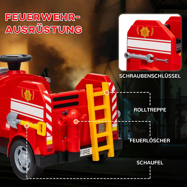 Rootz Electric Children's Fire Engine Car - Kids 'Emergency Vehicle - Rescue Tools - Safe Driving - 86 cm x 49 cm x 52 cm